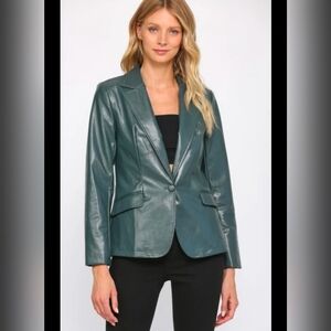 FATE Women's Dark Aqua Vegan Leather Blazer Jacket Medium